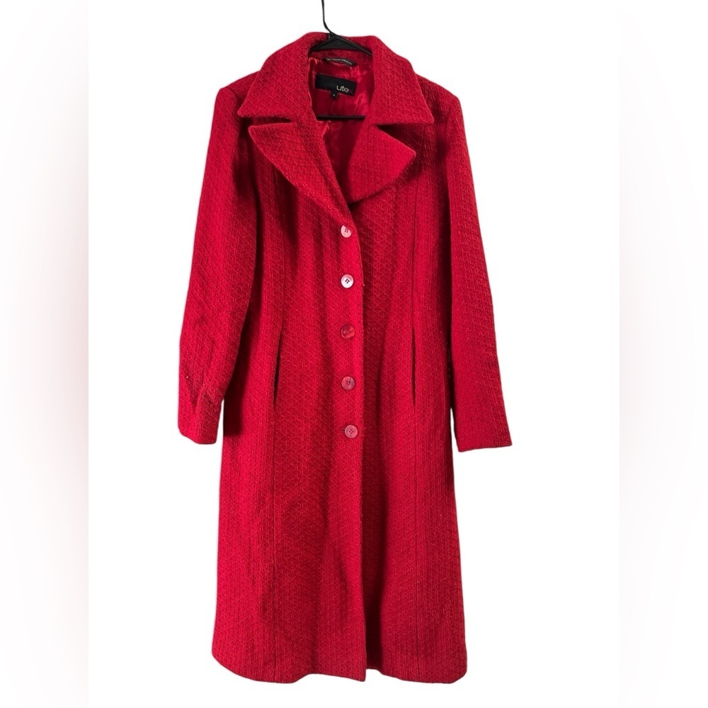 UTEX red knit wool blend long trench coat jacket